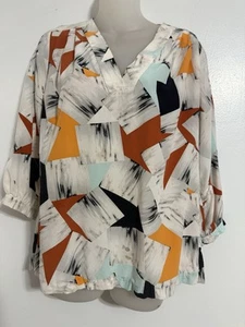 Diane von Furstenberg DVF geometrisches Seidentop Gr. 6 V-Ausschnitt Frühling - Bild 1 von 4
