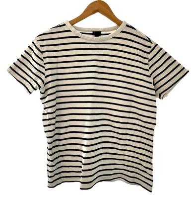 H&M Striped Short Sleeve Sweater White Black Cotton Women Size M Preppy Neutral  - Image 1 of 4
