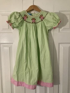 Avavini Hand Smocked Monkey Girl Birthday Dress Balloons Size 5 Green Check - Picture 1 of 8