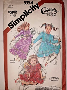 Simplicity 5354 Dress Doll Girl 4 4T Matching Sewing Pattern Kimberly Cinderella - Picture 1 of 6