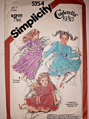 Simplicity 5354 Dress Doll Girl 4 4T Matching Sewing Pattern Kimberly Cinderella - Image 1 of 4