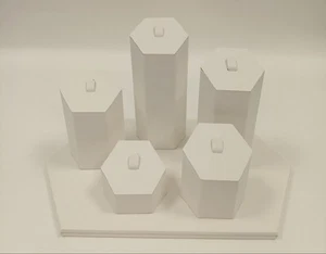 Unique Hexagonal White Display Boxes - Set of 5 Stands Jewelry Accessory - Picture 1 of 5