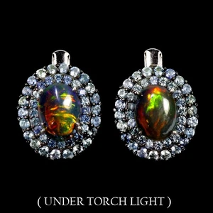 925 Sterling Silver Earrings Oval Black Opal 8x6mm Sapphire Gemstone jewelry - Picture 1 of 14