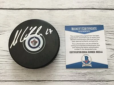 Disco de hockey firmado por Nikolaj Ehlers Winnipeg Jets Beckett certificado de autenticidad BAS e Foto 1 de 4