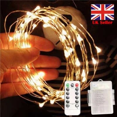 Battery Operated Fairy String Lights Micro Rice Copper Wire Light 8 Modes Timer