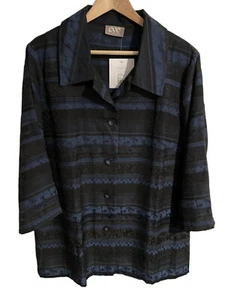 *NWT* EVE Size 20-22 Black/Blue Jacquard Long Sleeve Women’s Dressy Jacket - Picture 1 of 7