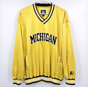 Vintage 90s STARTER Michigan Wolverines Yellow Pullover Windbreaker Jacket XL - Picture 1 of 9
