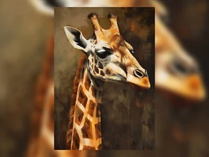 Towering Grace: An Oil Painting Print of a Giraffe 5"x7" - Picture 1 of 5