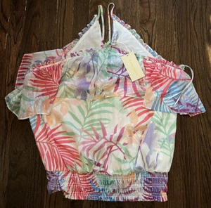 NWT Ramy Brook Jules Halter Blouse Floral Palms Ruffle Womens Sz M $295 - Picture 1 of 10