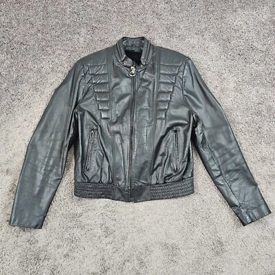 VINTAGE Bermans Jacket Mens 42 Black Leather Moto Racer Full Zip Lined Pockets - Изображение 1 из 4