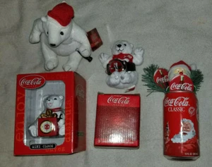 COCA COLA MINI CLOCK WATCH CAN BEAR PLUSH CHRISTMAS LOT - Picture 1 of 8