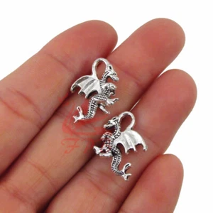 Dragon Charms - 10/20/50 Antiqued Silver Plated 21mm Pendants SC0015017 - Picture 1 of 2