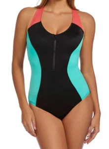 NWT MSRP $154 - MAGICSUIT Dive In Nikki, Zip Front, Black Mint Coral, Size 14 - Picture 1 of 2