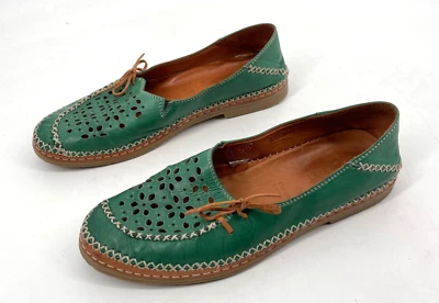 Spring Step womens 39 Sideway genuine Leather Loafer flat Shoe green breathable - Image 1 of 4