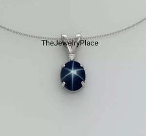 Blue Star Sapphire Necklace, 925 Sterling Silver, Lindy Star Sapphire Pendant - Picture 1 of 4