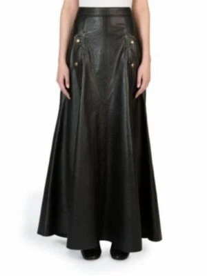 New Women's Lambskin High Quality 100% Leather Long Skirt Fashion Flare Black - Image 1 of 4