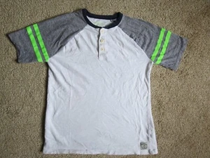 OSH KOSH WHITE WITH HEATHER GRAY & NEON STRIPES HENLEY SHIRT-SIZE 14 - Picture 1 of 4