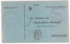 URUGUAY 1933 OFFICIAL SERVICE METEOROLOGY POSTAL CARD WITH RAINFALL DATA - Picture 1 of 2