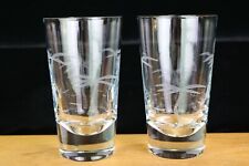 Set of 2 Etched Palm Tree Highball  Cooler Glass Tumblers Unknown Maker