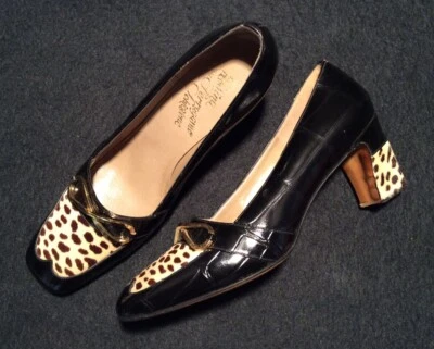 Bombas italianas vintage sin usar Rosina Ferragamo Schiavone con estampado animal talla 8B Foto 1 de 4