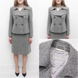 Women's MAX MARA Wool Tweed Suit Double Breasted Coat Jacket Blazer + Skirt 36 S - Picture 1 of 16