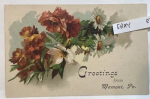 PRIMEROS SALUDOS DESDE MAMONT PA. CONDADO DE WESTMORELAND RARA POSTAL ALEMANA - Imagen 1 de 2