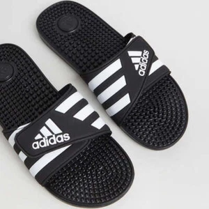 Adidas Men's Adissage Slides - Black/White/Black - Picture 1 of 2