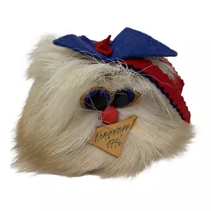Nordkapp Noruega Vintage Souvenir Cabeza de Piel Real Base de Madera Troll Fieltro Sombrero 1996 4” - Imagen 1 de 12