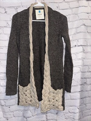 Cárdigan Suéter Sparrow Talla XS Gris Tostado 100% Lana Detalle Trenzado Mangas Largas Foto 1 de 4