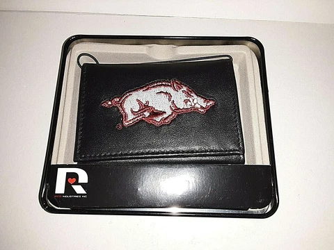 Arkansas Razorbacks NCAA Embroidered Leather Tri-fold Wallet Cover