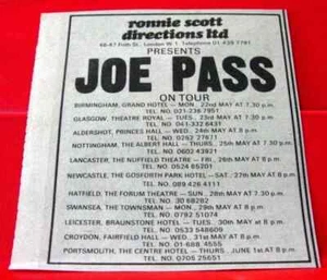 Joe Pass UK Tour Vintage ORIGINAL 1978 Press/Magazine ADVERT 4"x 4" Jazz - Picture 1 of 3