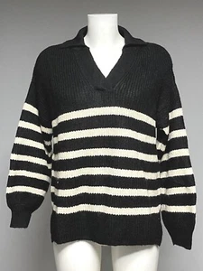 Ex M&S Ladies Collar V Neck Stripe Jumper Sizes 6/8 10/12 14/16 22/24 - Picture 1 of 5