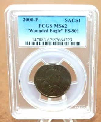 2001-P $1 SACAJAWEA PCGS MS62 Wounded Eagle FS-901 (114WEJ) - Image 1 of 4