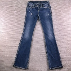 Silver Tuesday Bootcut Jeans Womens 27x35 Long Blue Denim Stretch Low Rise Flaw - Picture 1 of 19