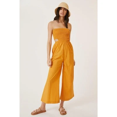 Mono Faithfull The Brand para mujer XL recorte ajustado pierna ancha en caléndula Foto 1 de 4