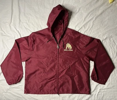 Vintage Mississippi State Bulldogs Windbreaker Jacket With Hood No Tag Maroon - Image 1 of 4