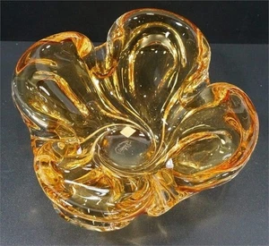 Vintage Chalet Canada Amber Handblown Ruffled Glass Bowl 1960s Signed Art Glass  - Picture 1 of 7