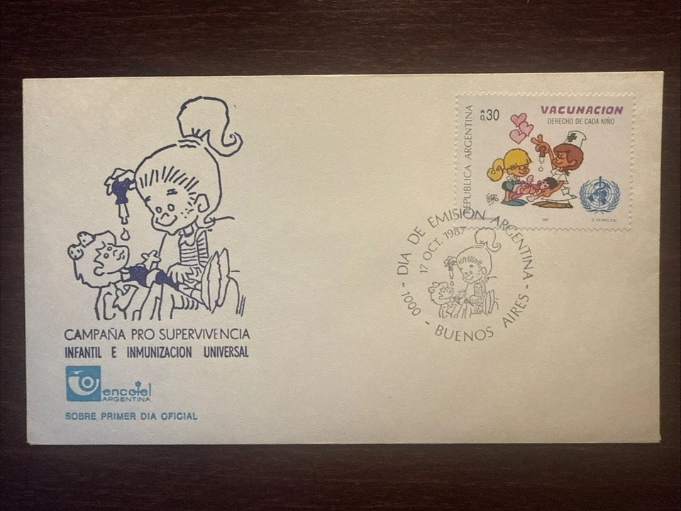 ARGENTINA FDC COVER 1987 YEAR VACCINATION NURSE POLIO HEALTH MEDICINE STAMPS - Image 1 of 1