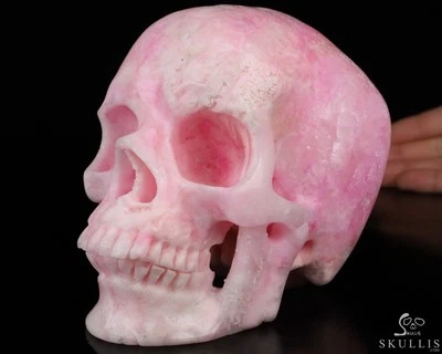 ¡Súper realista! Calavera de cristal tallada a mano aragonita rosa de 5,9" de tamaño real Foto 1 de 4