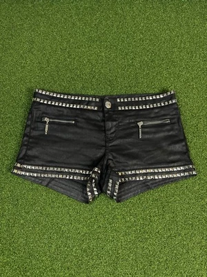GUESS X A$AP Rocky Black Rockstar Denim Silver Studded Mini Shorts Women 30 RARE - Image 1 of 4