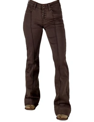 Pantalones de mezclilla vaquera Tuff Western para mujer pierna acampanada 25 cortos chocolate JCHOCO Foto 1 de 4