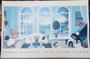 THOMAS MCKNIGHT Stampa artistica vintage "Palm Island" 1992 grande 48" x 31" - Foto 1 di 11