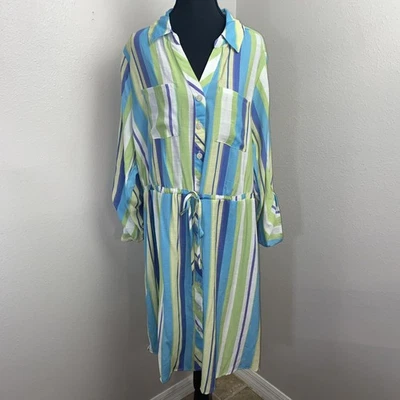 Cato Tie Waist Dress 18/20W Button Front Vertical Striped V-Neck Spring Colorful - Image 1 of 4