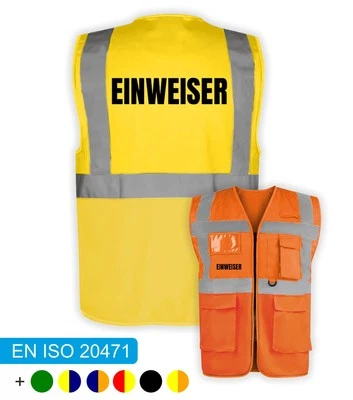 FASSBENDER-DRUCK WARNWESTEN EINWEISER Warnweste | Sicherheitsweste mit Funktionstaschen PREMIUM