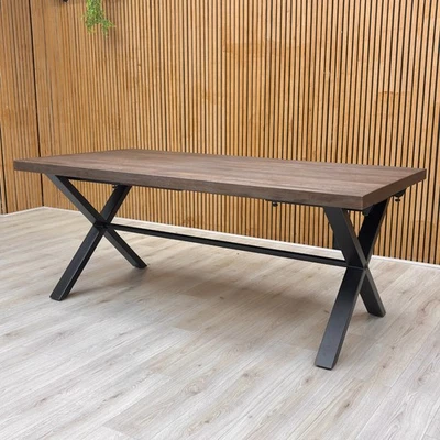 Furniture Village ‘Mars’ Dark Oak Solid Oak 190cm Fixed Dining Table Metal Legs - Image 1 of 4