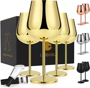 Gold Wine Glasses Set of 4, Stainless Steel Wine Glass, 21 Oz Metal Wine Glass, - Picture 1 of 8