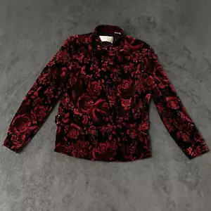 Dana Buchman Womans Jacket Black and Red Roses Velveteen Steampunk Blazer Size 6 - Picture 1 of 8