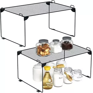 Stackable Cabinet Shelf Organizer 2 Pack Metal Mesh Stacking Shelves For Kitchen - Picture 1 of 9