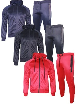 Mens Designer Polyester Brushed Tracksuit Hooded Sweat Joggers Bottoms Panel  - Image 1 of 2