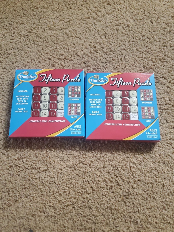 2000 ThinkFun Inc Fifteen Puzzle Game Stainless Steel Leather Travel Case 15